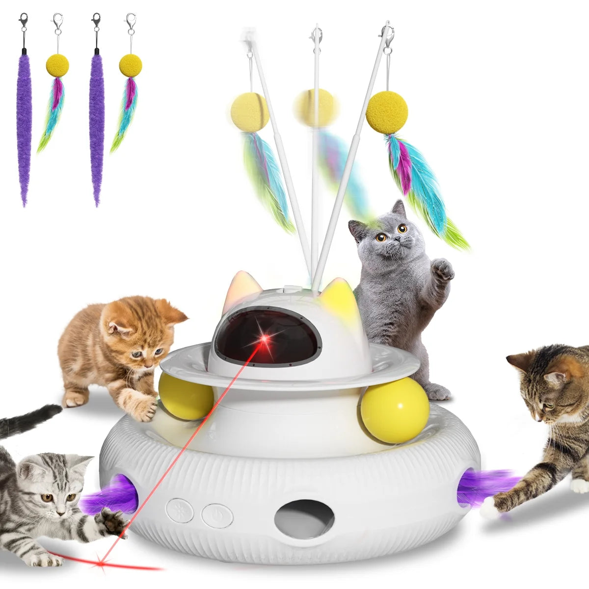 Unleash the Fun with 4-in-1 Interactive Cat Toys! 🐾🚀 Rechargeable Lase –  MJ's Pet Closet