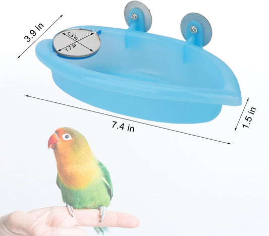 Bird Bath with Mirror Portable Bird Bath Bird Bathroom for Pet Parrots Bathing Tub Bath Box Bird Shower Bathtub Accessories (Blue-Bird Bathtub with Mirror)