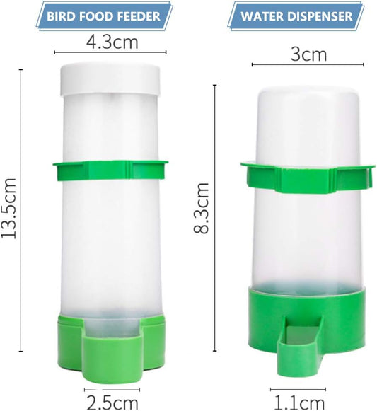Bird Feeder, Bird Water Dispenser for Cage, 2PCS Automatic Bird Water Feeder with 1PCS Food Feeder for Cage Pet Parrot Budgie Lovebirds Cockatiel Automatic Bird Feeder (2Pcs 60Ml + 1Pcs 150Ml)