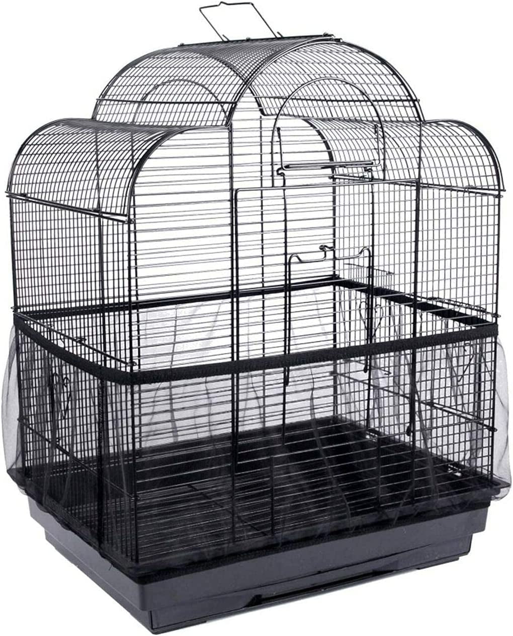 Universal Bird Cage Seed Catcher,Seed Catcher Guard Net Cover,Parrot Nylon Mesh Net Cover,Soft Airy Cage Net Stretchy Skirt for round Square Cage Father'Day Gift(Circumference 50 Inch to 90 Inch,Black
