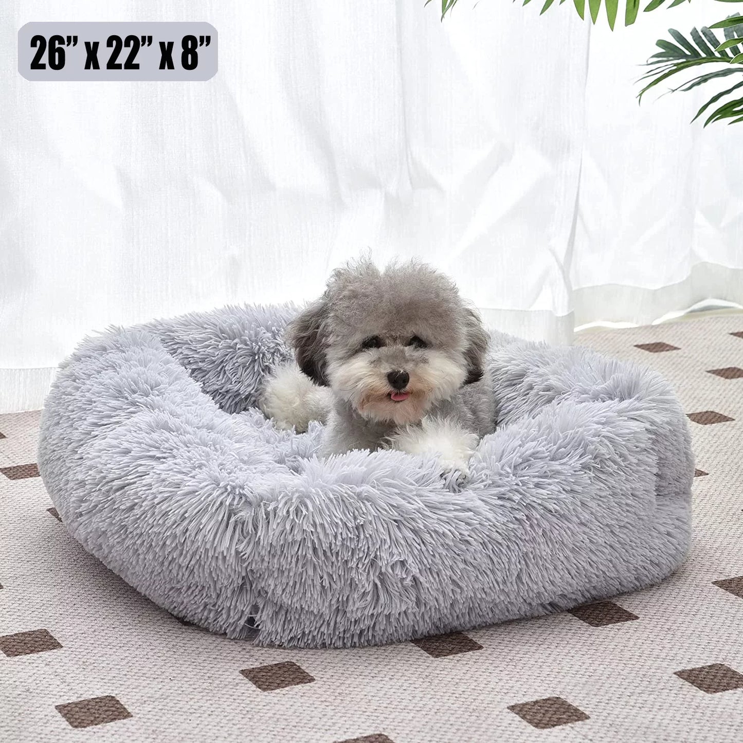 Cat Bed for Indoor Cats, Small Dog Beds for Small Dogs,Soft Long Plush Cushion Washable Puppy Bed,Self-Warming Square Cat Bed Anti-Slip Bottom Cushion (26 X 22 X 8 Inch, Gray)