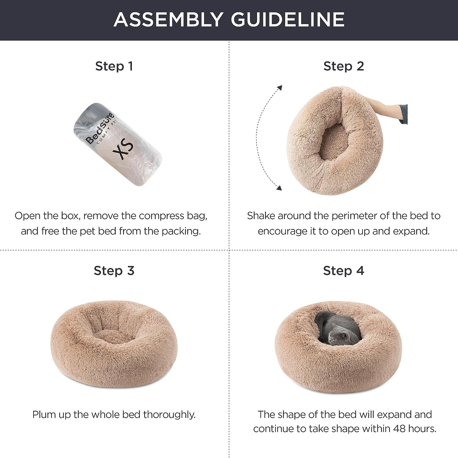  Anti-Slip round Fluffy Plush Faux Fur Pet Bed