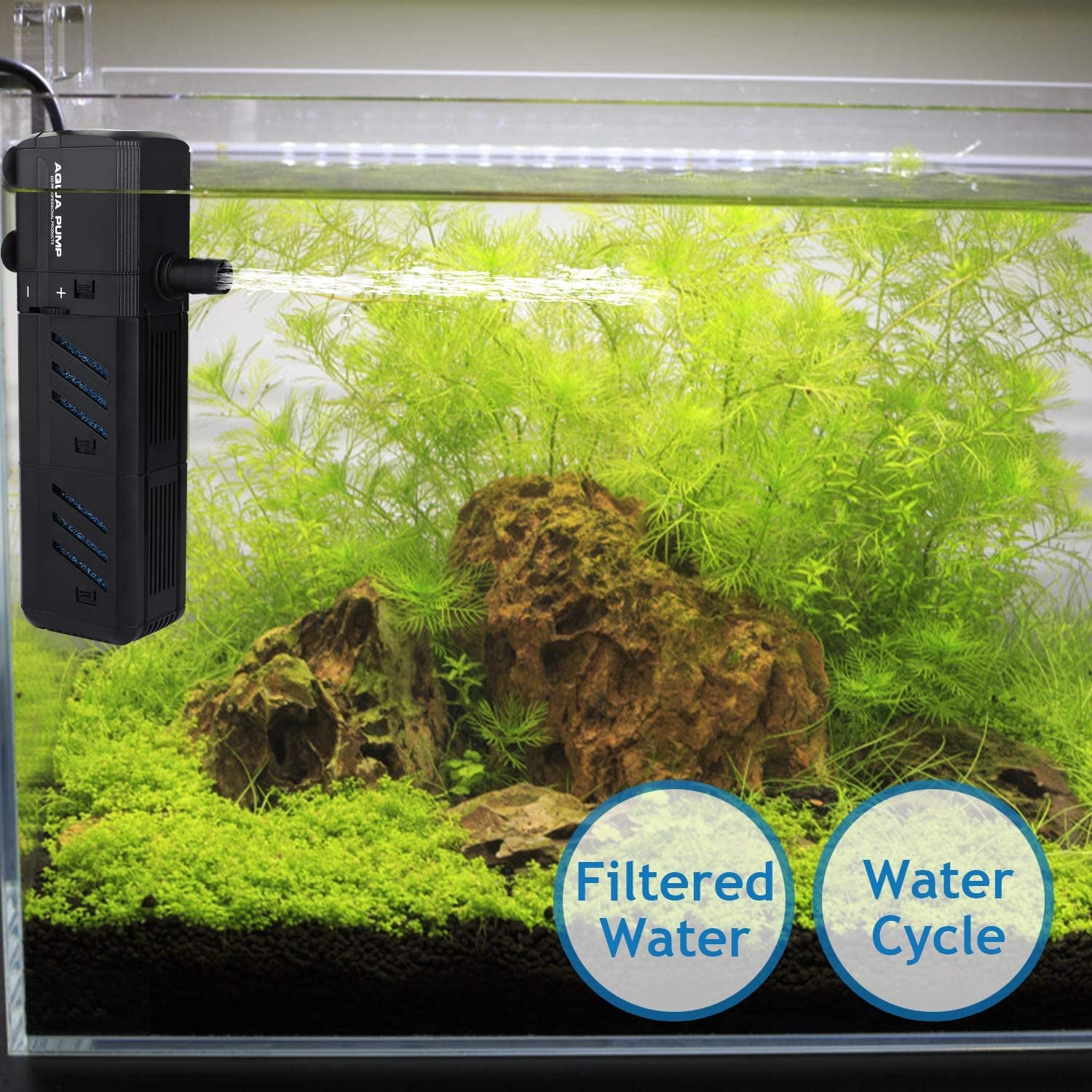 Submersible Aquarium Internal Filter 8W, Adjustable Fish Tank Filter with 200 GPH Water Pump for 10-50 Gallon Fish Tank