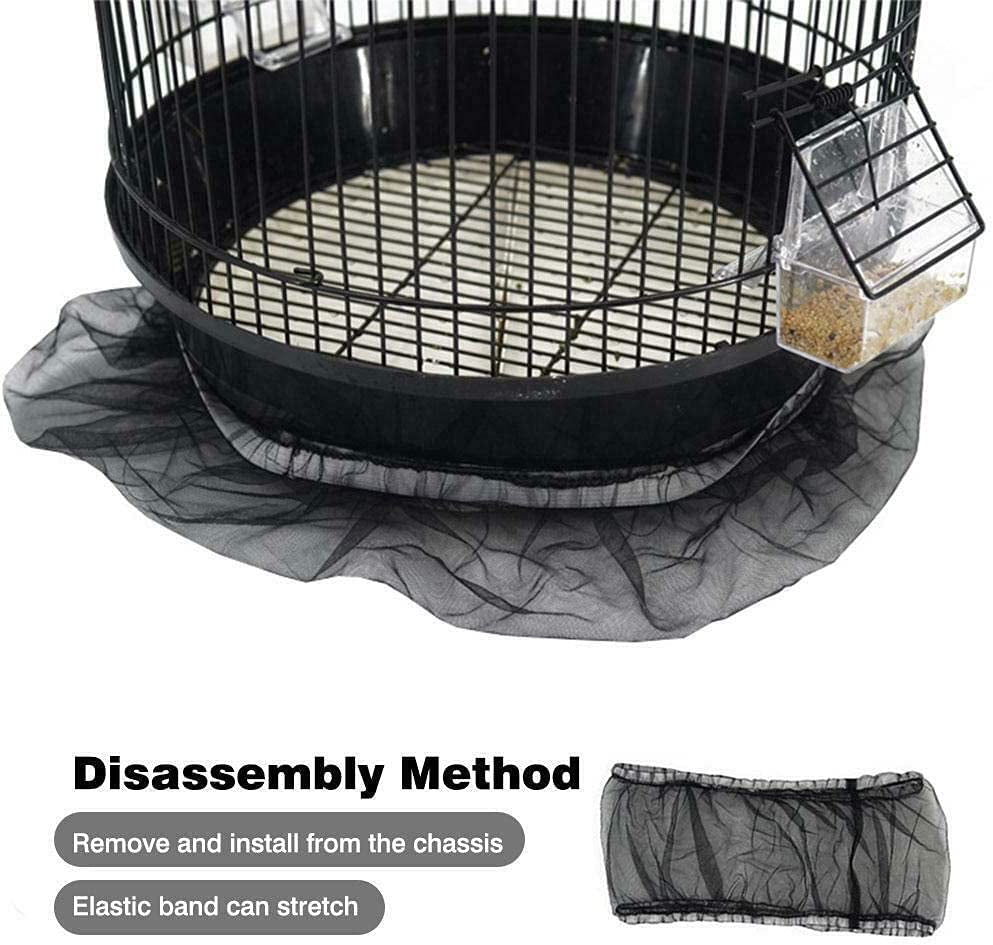 Universal Bird Cage Seed Catcher,Seed Catcher Guard Net Cover,Parrot Nylon Mesh Net Cover,Soft Airy Cage Net Stretchy Skirt for round Square Cage Father'Day Gift(Circumference 50 Inch to 90 Inch，Black