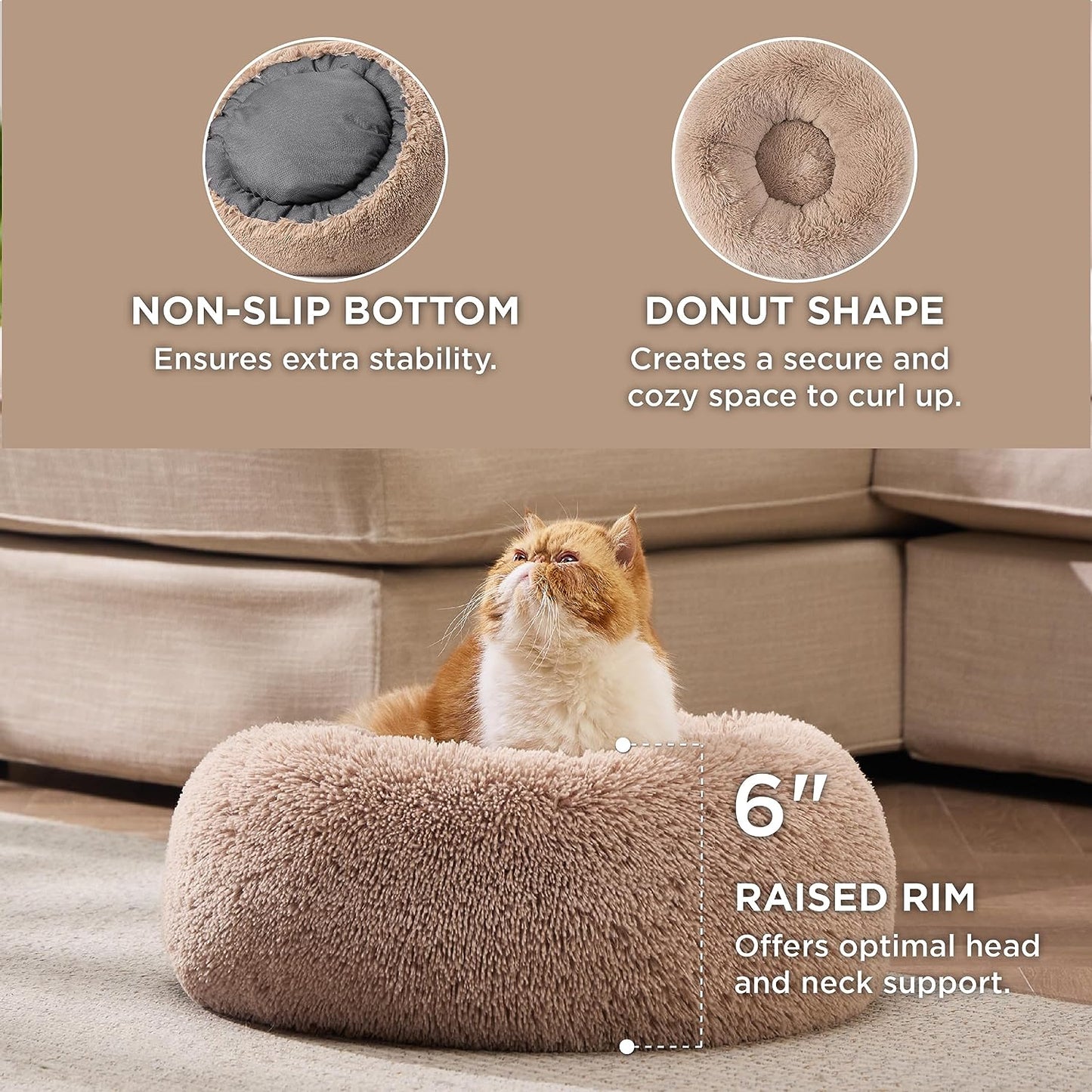  Anti-Slip round Fluffy Plush Faux Fur Pet Bed