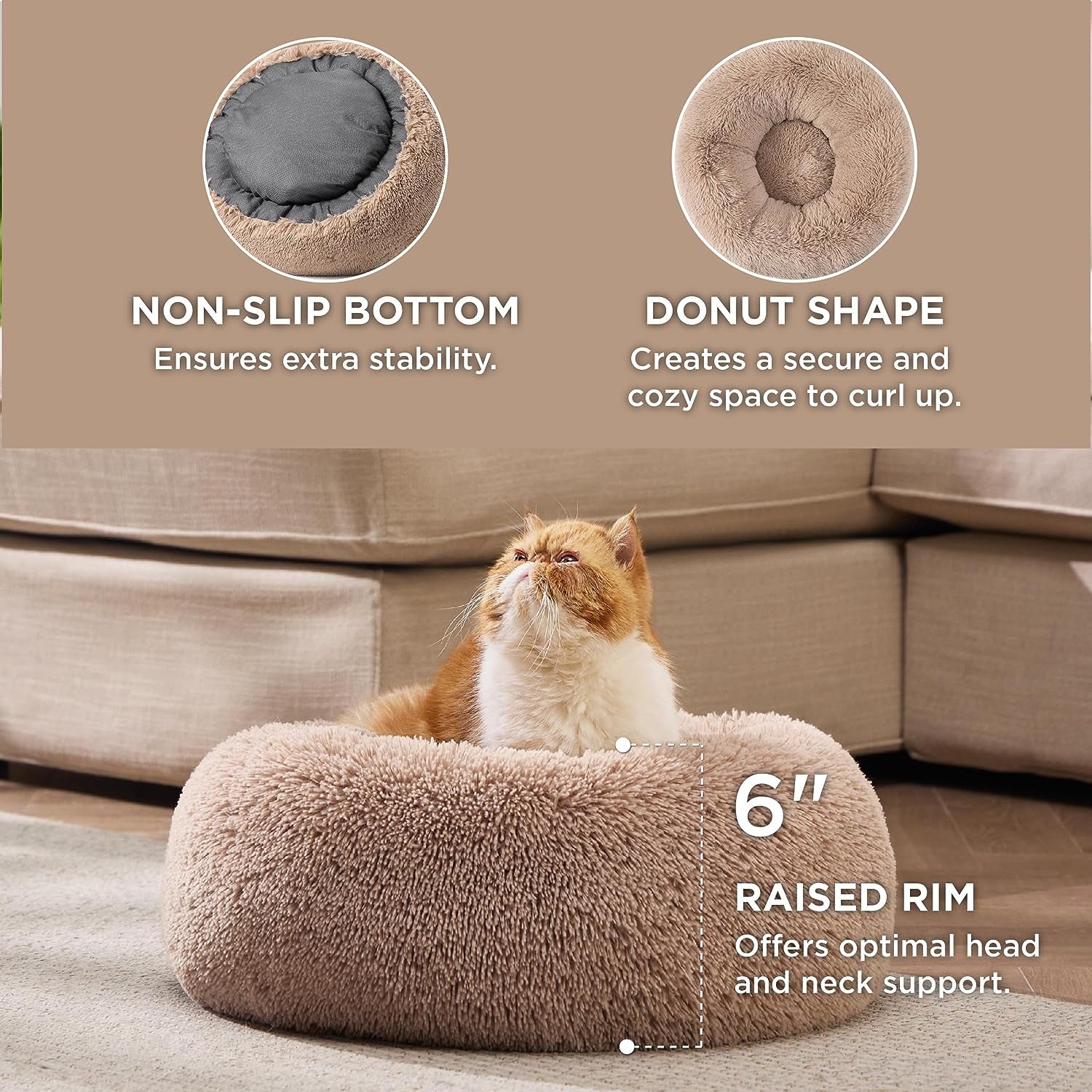  Anti-Slip round Fluffy Plush Faux Fur Pet Bed