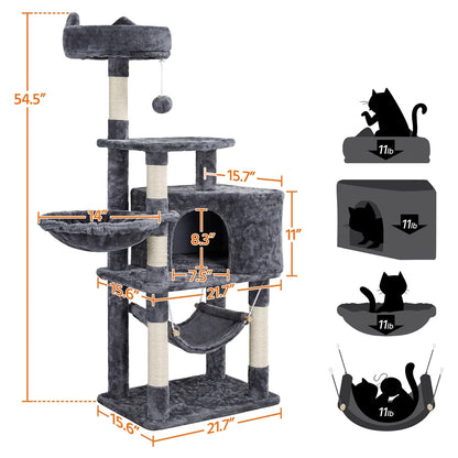 Ultimate 55" Dark Gray Cat Tree Tower - The Perfect Playground for Your Feline Friends!