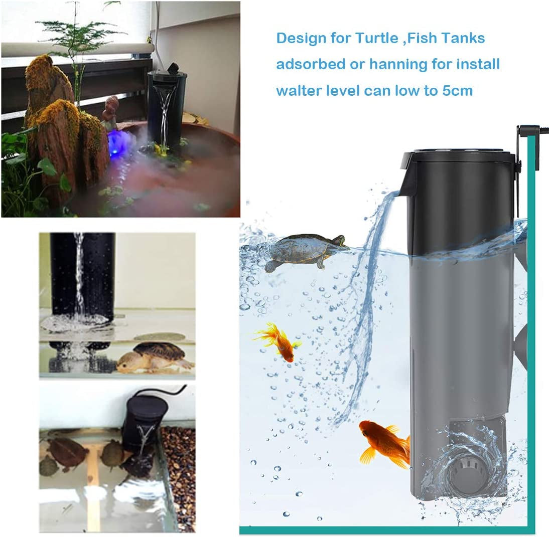 Turtle Filter Aquarium Filter Low Water Level Internal Filter Waterfall Flow Aquarium Pump for Turtle Tank Fish Tank Reptiles Shrimp Frog Crab Tank Amphibian Tank(Filter 2020)