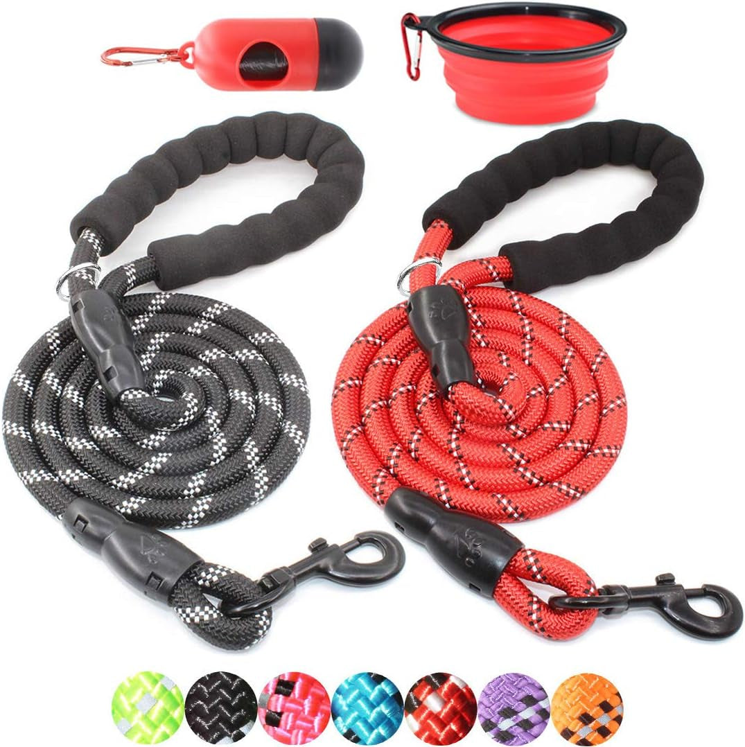 Upgrade your walks with our 2-Pack 5/6 FT Dog Leashes! 🐾✨ Featuring comfy padded handles and reflective threads for safety, perfect for all dog sizes! 🐶❤️ 