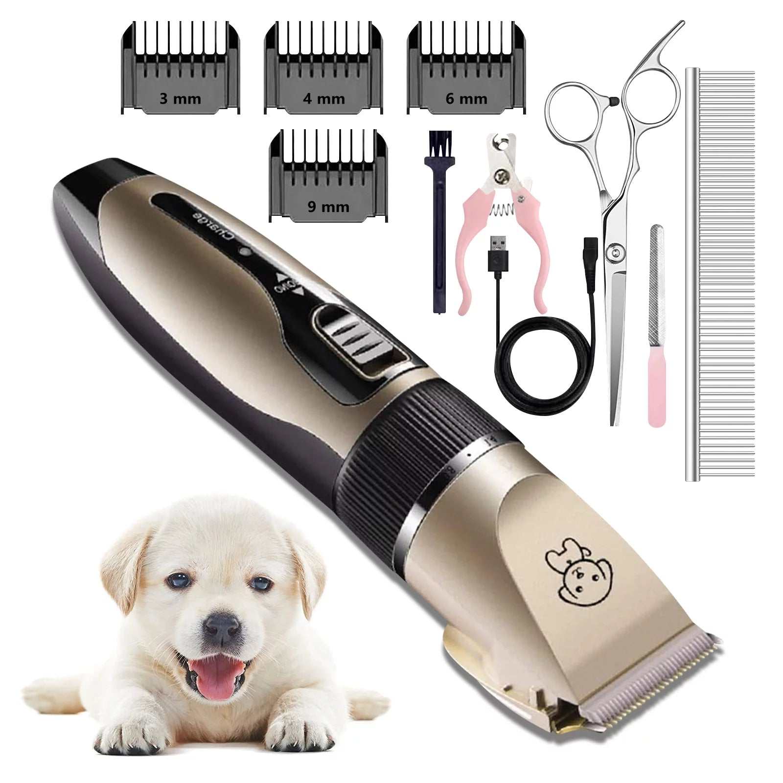 Rechargeable Dog Clippers, Low Noise Pet Shaver Dog Grooming Kit Cordless Professional Dog Hair Trimmer