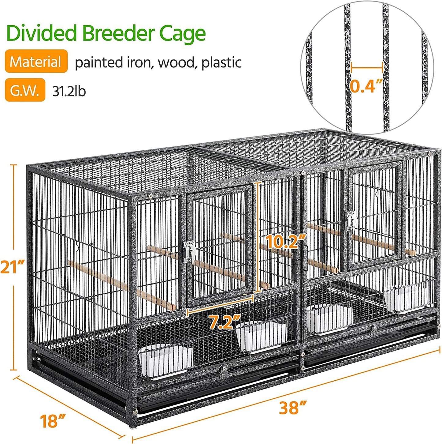 Stackable Bird Cage Divided Breeder Breeding Parakeet Bird Cage for Canaries Cockatiels Lovebirds Finches Budgies Small Parrots, Black