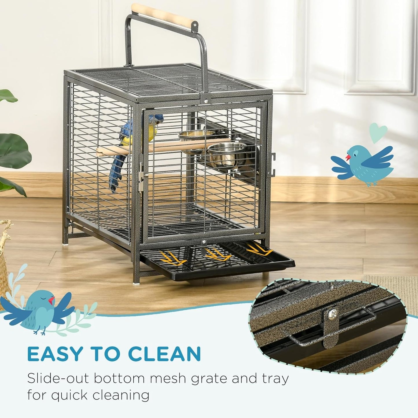 18" Heavy Duty Wrought Iron Travel Bird Cage Carrier