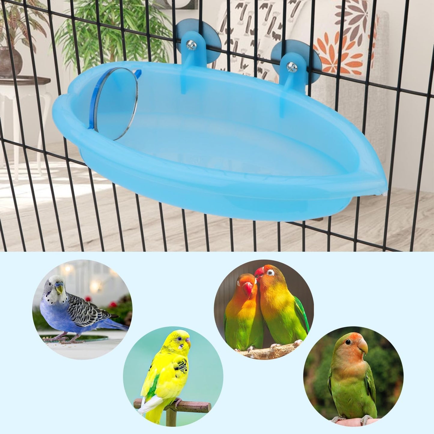 Bird Bath with Mirror Portable Bird Bath Bird Bathroom for Pet Parrots Bathing Tub Bath Box Bird Shower Bathtub Accessories (Blue-Bird Bathtub with Mirror)
