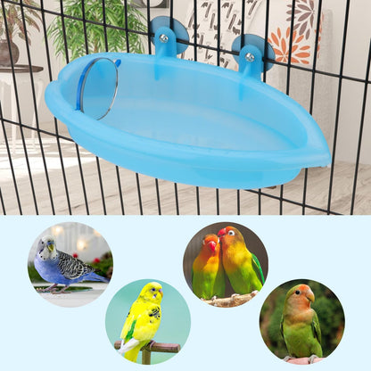 Bird Bath with Mirror Portable Bird Bath Bird Bathroom for Pet Parrots Bathing Tub Bath Box Bird Shower Bathtub Accessories (Blue-Bird Bathtub with Mirror)