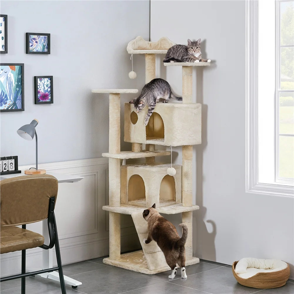 Ultimate 70" Double Condo Cat Tree with Scratching Posts - Creamy Comfort for Your Feline Friends!