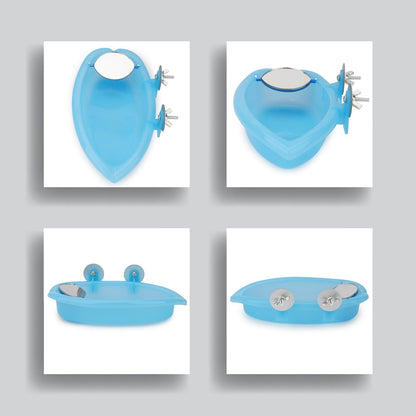 Bird Bath with Mirror Portable Bird Bath Bird Bathroom for Pet Parrots Bathing Tub Bath Box Bird Shower Bathtub Accessories (Blue-Bird Bathtub with Mirror)