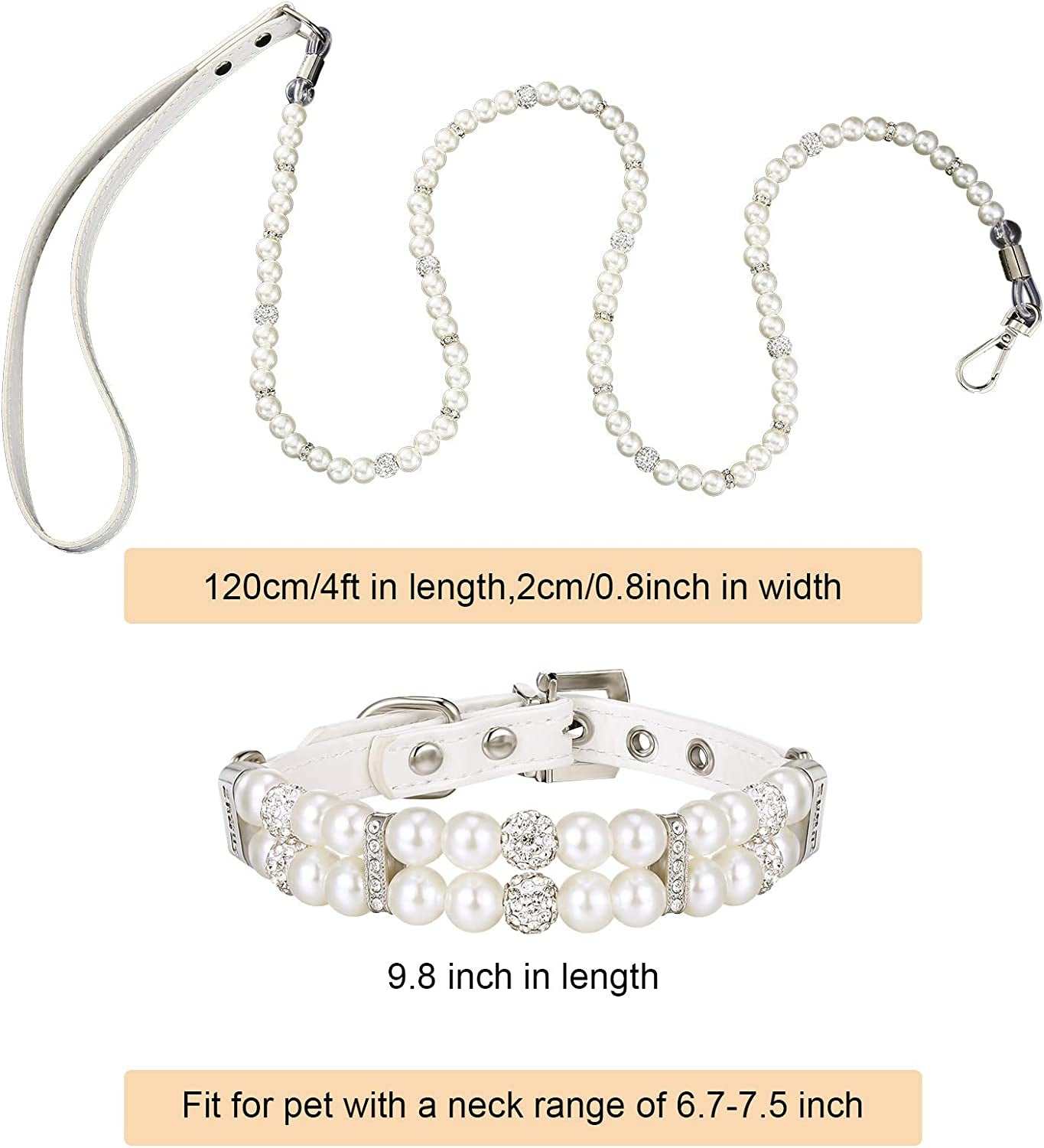 Dogs Set Including Dog Pearl Leash 2 Rows Pearls Pet Necklace PU Leather Pearl Leash