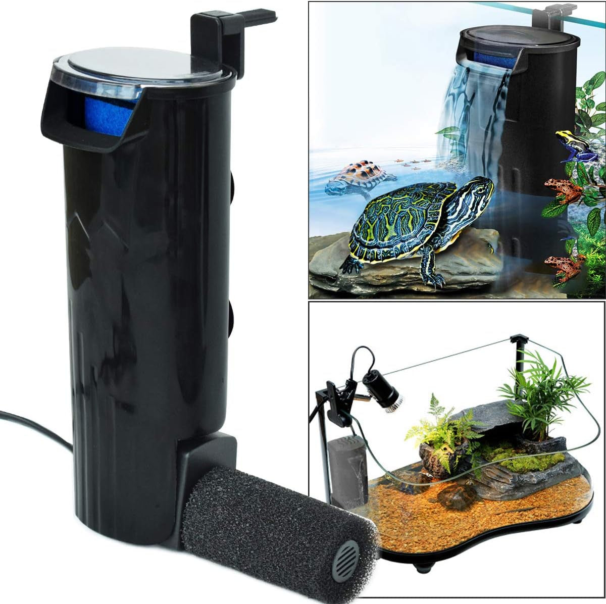 Turtle Filter Aquarium Filter Low Water Level Internal Filter Waterfall Flow Aquarium Pump for Turtle Tank Fish Tank Reptiles Shrimp Frog Crab Tank Amphibian Tank(Filter 2020)