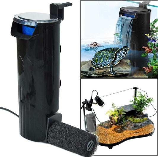 Turtle Filter Aquarium Filter Low Water Level Internal Filter Waterfall Flow Aquarium Pump for Turtle Tank Fish Tank Reptiles Shrimp Frog Crab Tank Amphibian Tank(Filter 2020)