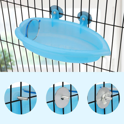 Bird Bath with Mirror Portable Bird Bath Bird Bathroom for Pet Parrots Bathing Tub Bath Box Bird Shower Bathtub Accessories (Blue-Bird Bathtub with Mirror)