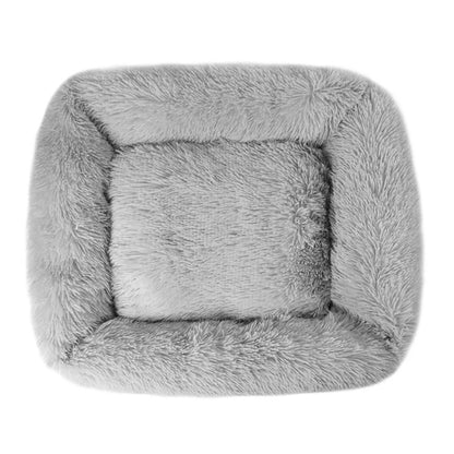 Pet Bed for Indoor Cats Dogs Bed,Soft Long Plush Cushion Washable Dog Bed,Self-Warming Square Cat Bed Anti-Slip Bottom Cushion,Gray
