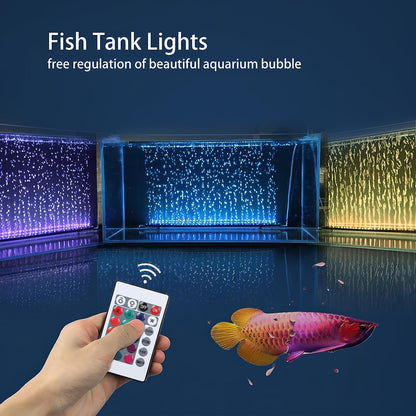 Submersible Aquarium Light, Fish Tank Light with Air Bubble Hole, RGB Color Changing Brightness Adjustable IP68 Waterproof Remote Control LED Light for Aquarium Fish Tank 20 Inch