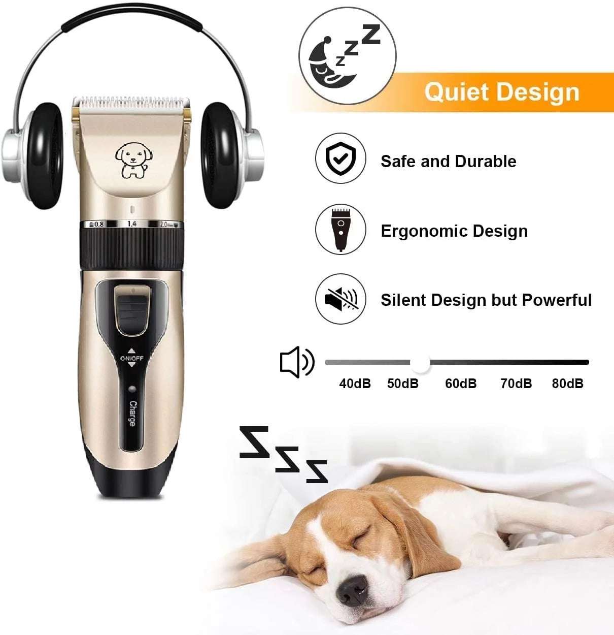 Rechargeable Dog Clippers, Low Noise Pet Shaver Dog Grooming Kit Cordless Professional Dog Hair Trimmer