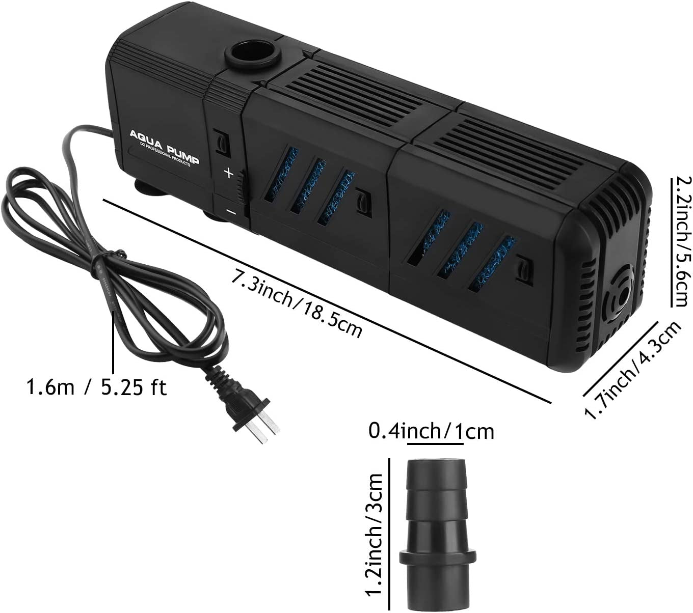 Submersible Aquarium Internal Filter 8W, Adjustable Fish Tank Filter with 200 GPH Water Pump for 10-50 Gallon Fish Tank