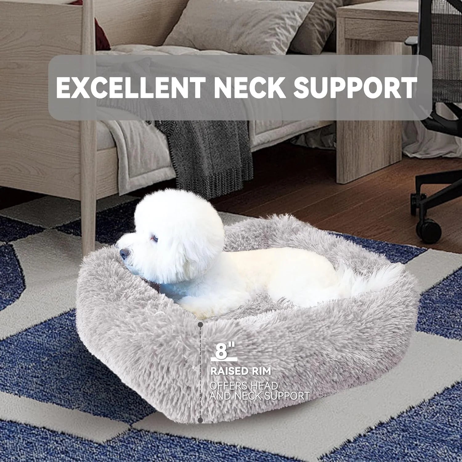 Cat Bed for Indoor Cats, Small Dog Beds for Small Dogs,Soft Long Plush Cushion Washable Puppy Bed,Self-Warming Square Cat Bed Anti-Slip Bottom Cushion (26 X 22 X 8 Inch, Gray)