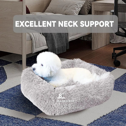Cat Bed for Indoor Cats, Small Dog Beds for Small Dogs,Soft Long Plush Cushion Washable Puppy Bed,Self-Warming Square Cat Bed Anti-Slip Bottom Cushion (26 X 22 X 8 Inch, Gray)