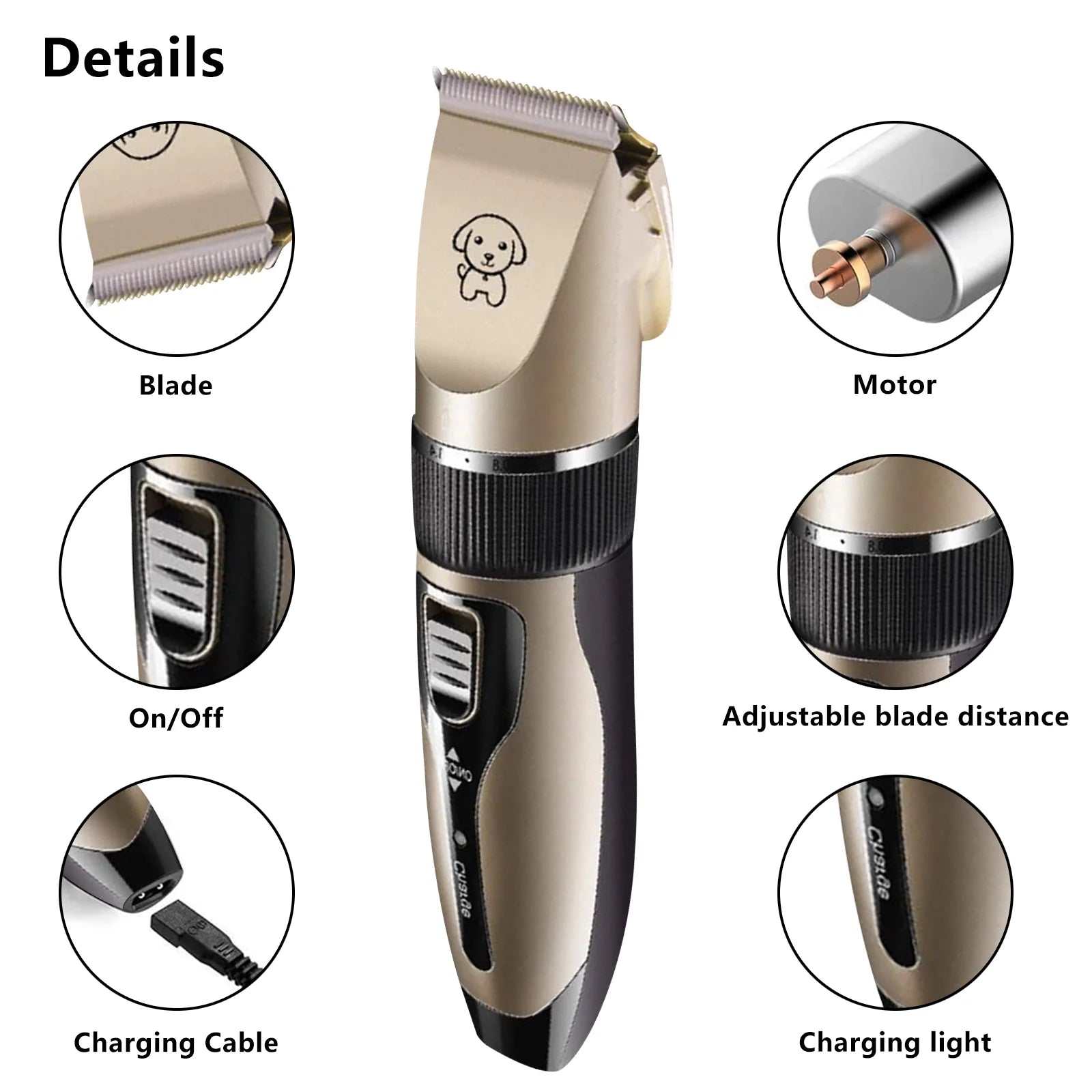 Rechargeable Dog Clippers, Low Noise Pet Shaver Dog Grooming Kit Cordless Professional Dog Hair Trimmer