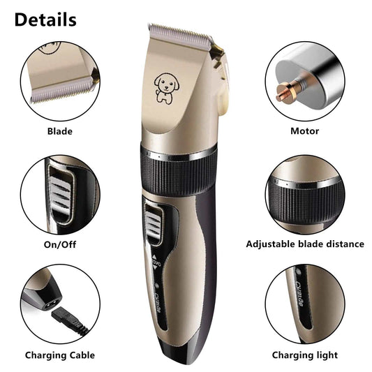 Rechargeable Dog Clippers, Low Noise Pet Shaver Dog Grooming Kit Cordless Professional Dog Hair Trimmer