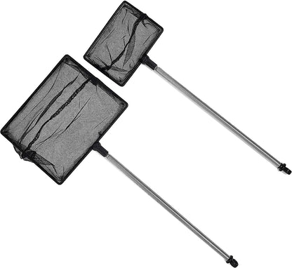 Fish Net for Fish Tank, 2.5 Inch Deep Mesh Scooper with Extendable Handle up to 24 Inches Long Large Scoop, Telescopic Pond Skimmer Nets for Cleaning Tanks as Aquarium Accessories