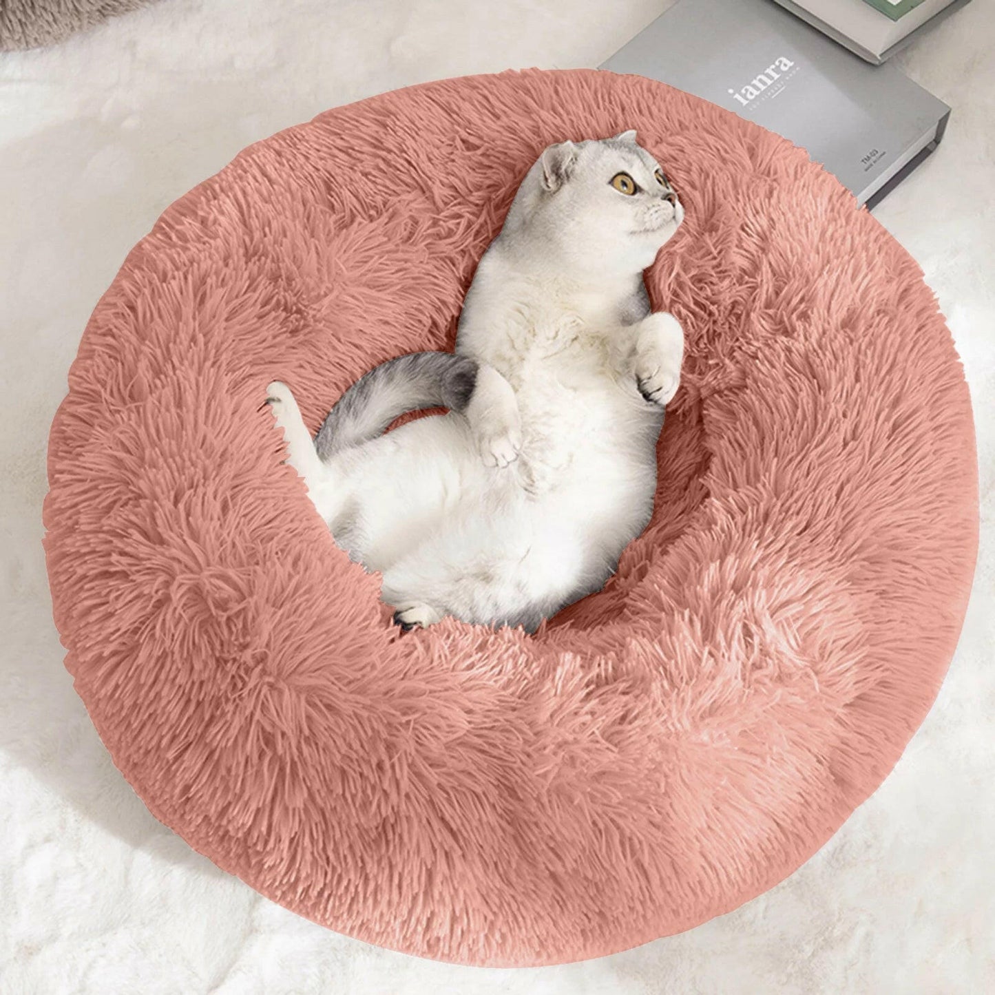 Calming Donut Dog Bed Anti-Anxiety, Self Warming, Cozy Soft Plush round Pet Bed, Ideal for Both Home & Travel, 20"L X 20"W X 8"H