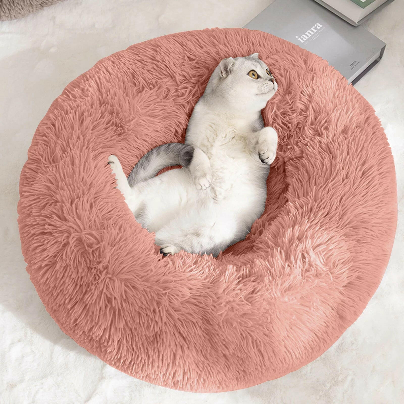Calming Donut Dog Bed Anti-Anxiety, Self Warming, Cozy Soft Plush round Pet Bed, Ideal for Both Home & Travel, 20"L X 20"W X 8"H