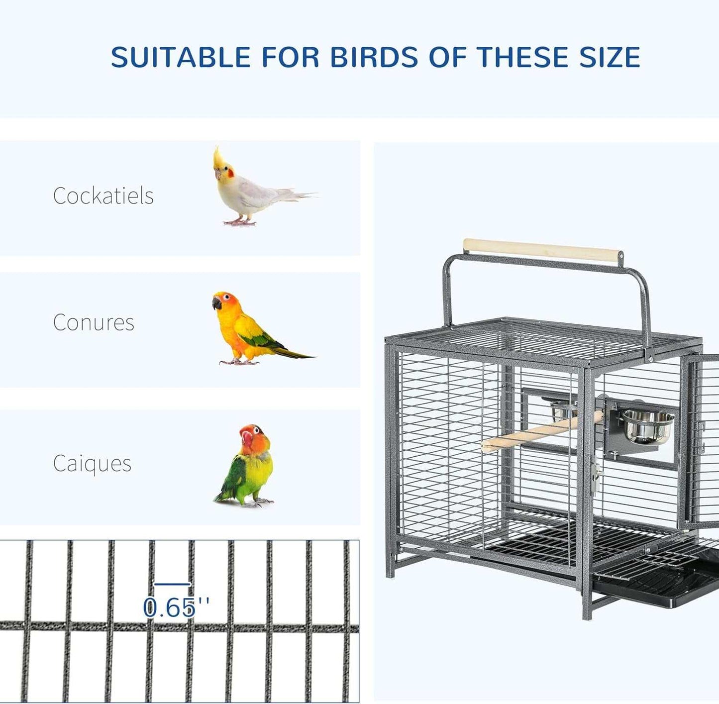18" Heavy Duty Wrought Iron Travel Bird Cage Carrier
