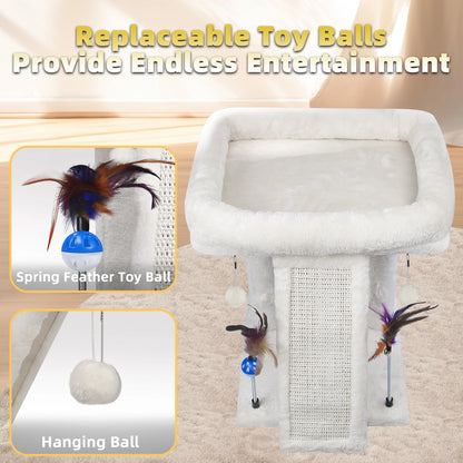 Cozy Beige Cat Tree with Condo, Scratch Post, Hammock & Fun Hanging Balls for Your Feline Friends
