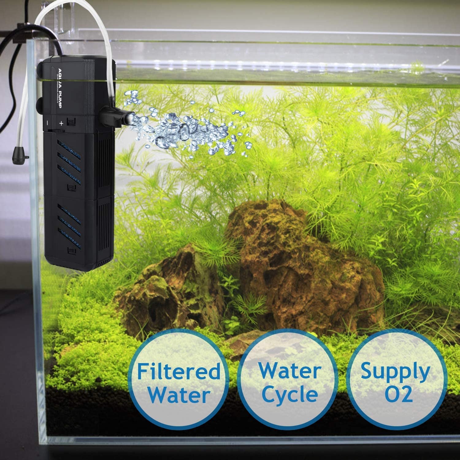 Submersible Aquarium Internal Filter 8W, Adjustable Fish Tank Filter with 200 GPH Water Pump for 10-50 Gallon Fish Tank