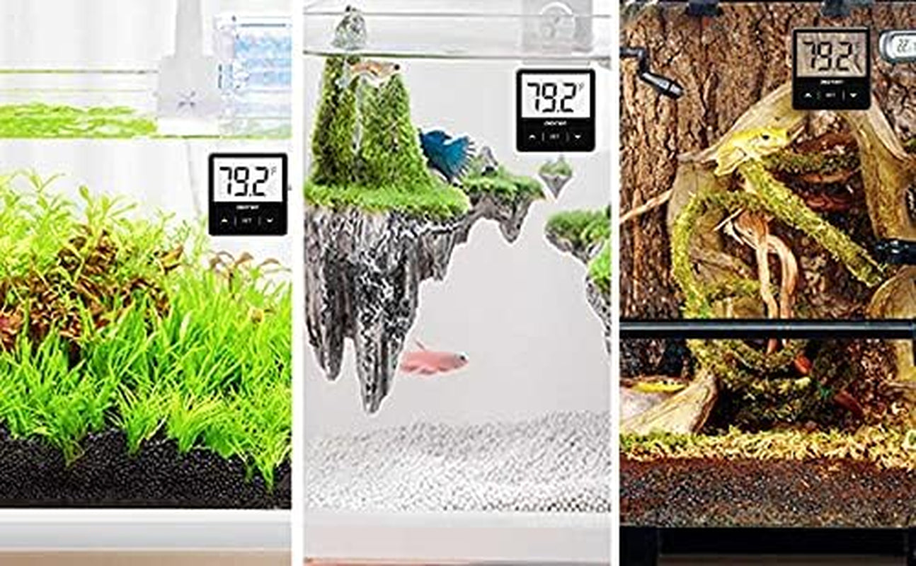 Digital Aquarium Thermometer, Fish Tank Thermometer with Large LCD Display, Stick-On Tank Temp Sensor Ensures Accurate Reading, High/Low-Temperature Alarm Aquarium Thermometer