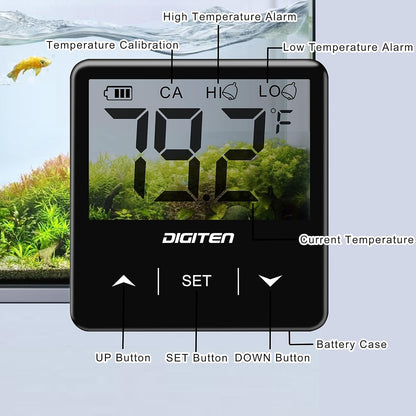 Digital Aquarium Thermometer, Fish Tank Thermometer with Large LCD Display, Stick-On Tank Temp Sensor Ensures Accurate Reading, High/Low-Temperature Alarm Aquarium Thermometer