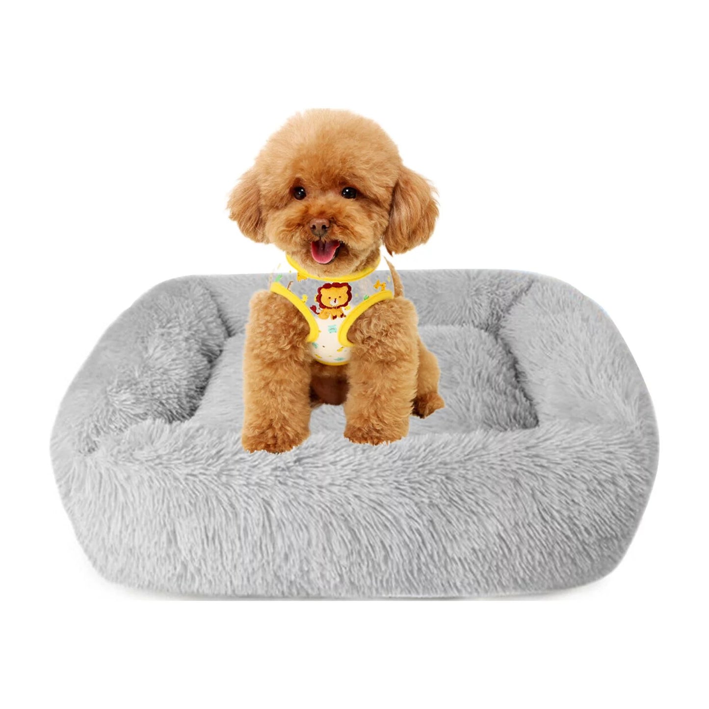 Pet Bed for Indoor Cats Dogs Bed,Soft Long Plush Cushion Washable Dog Bed,Self-Warming Square Cat Bed Anti-Slip Bottom Cushion,Gray