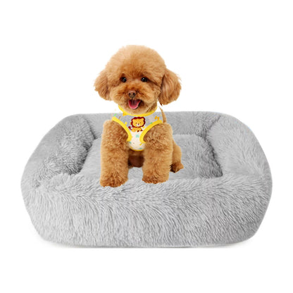 Pet Bed for Indoor Cats Dogs Bed,Soft Long Plush Cushion Washable Dog Bed,Self-Warming Square Cat Bed Anti-Slip Bottom Cushion,Gray