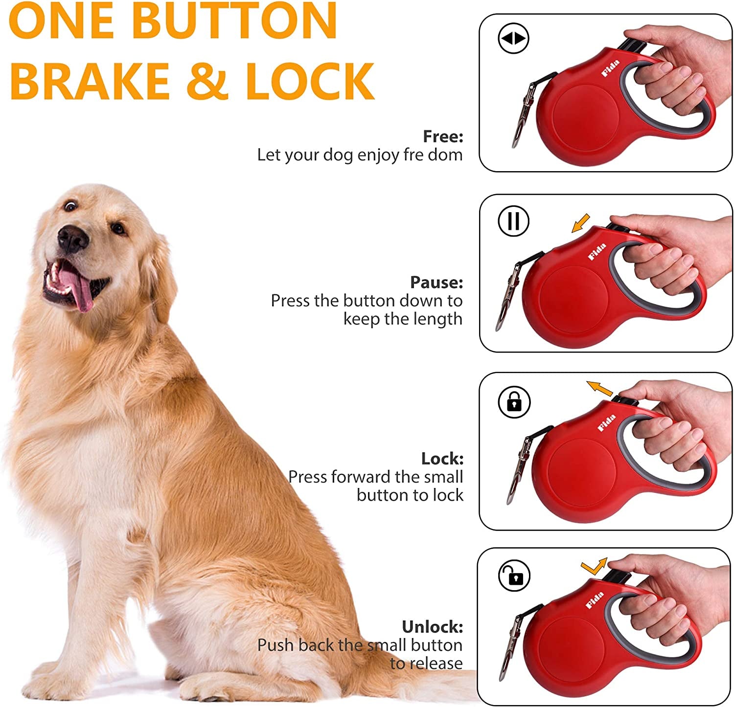16 ft Retractable Dog Leash with Dispenser and Poop Bags