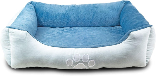 Upgrade your furry friend's comfort with our Medium Orthopedic Rectangle Bolster Pet Bed in Blue! 🐾💙 Perfect for restful naps and support! 