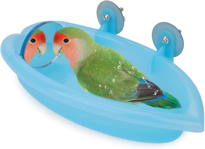 Bird Bath with Mirror Portable Bird Bath Bird Bathroom for Pet Parrots Bathing Tub Bath Box Bird Shower Bathtub Accessories (Blue-Bird Bathtub with Mirror)
