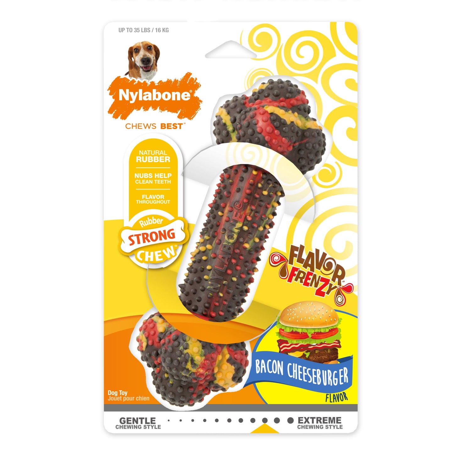 Flavor Frenzy Strong Chew Dog Toy Bacon Cheeseburger 