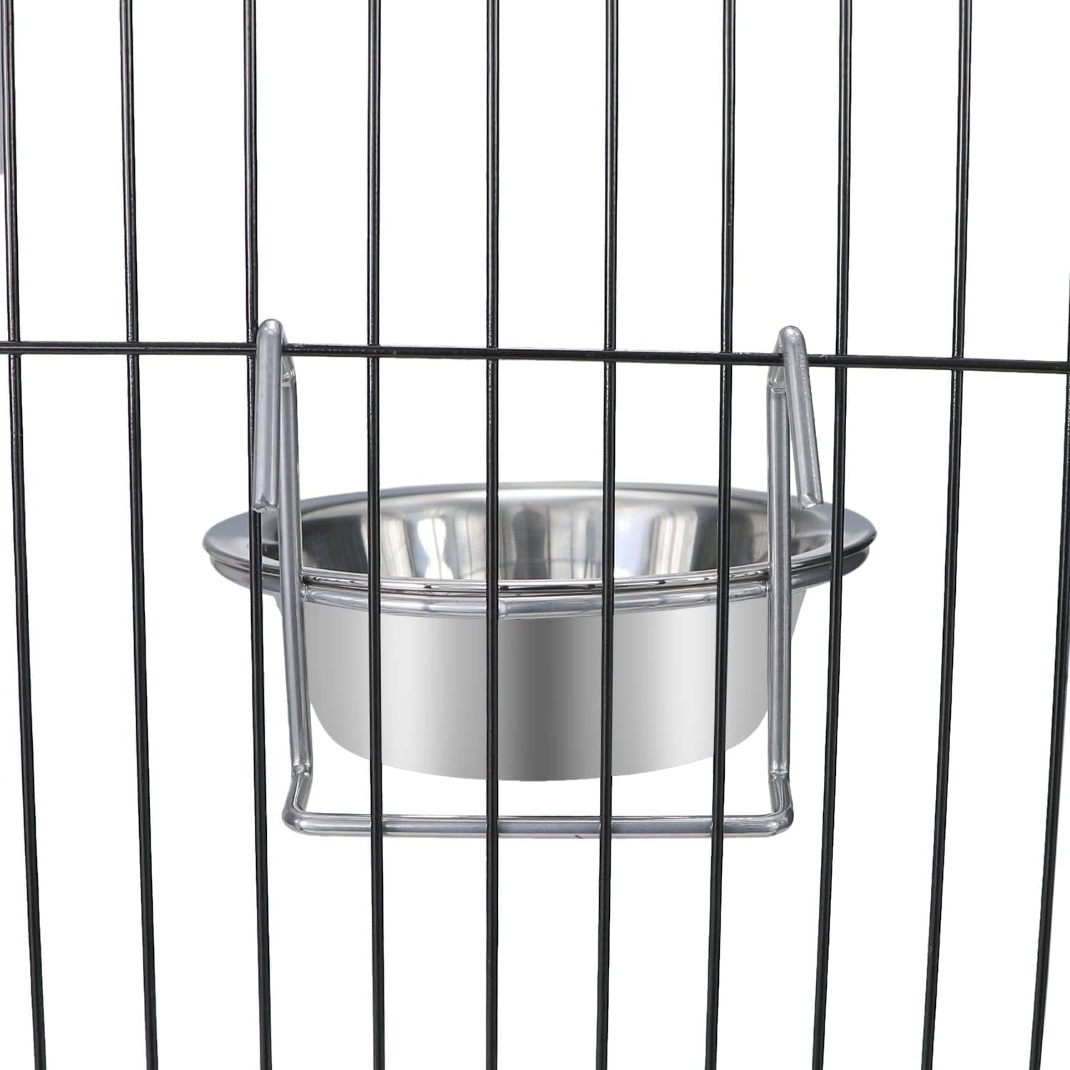 Pet Bowl Stainless Steel Hanging Food Water Bowls Bird Cage Feeder for Birds, Parrots, Small Sized Dogs and Cats (S)
