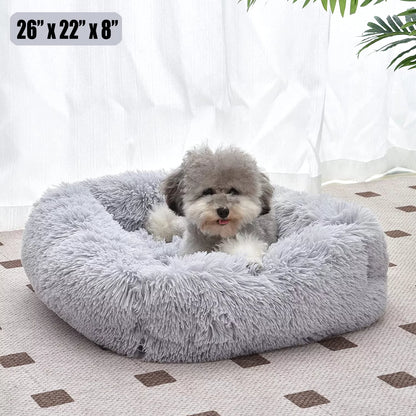 Cat Bed for Indoor Cats, Small Dog Beds for Small Dogs,Soft Long Plush Cushion Washable Puppy Bed,Self-Warming Square Cat Bed Anti-Slip Bottom Cushion (26 X 22 X 8 Inch, Gray)