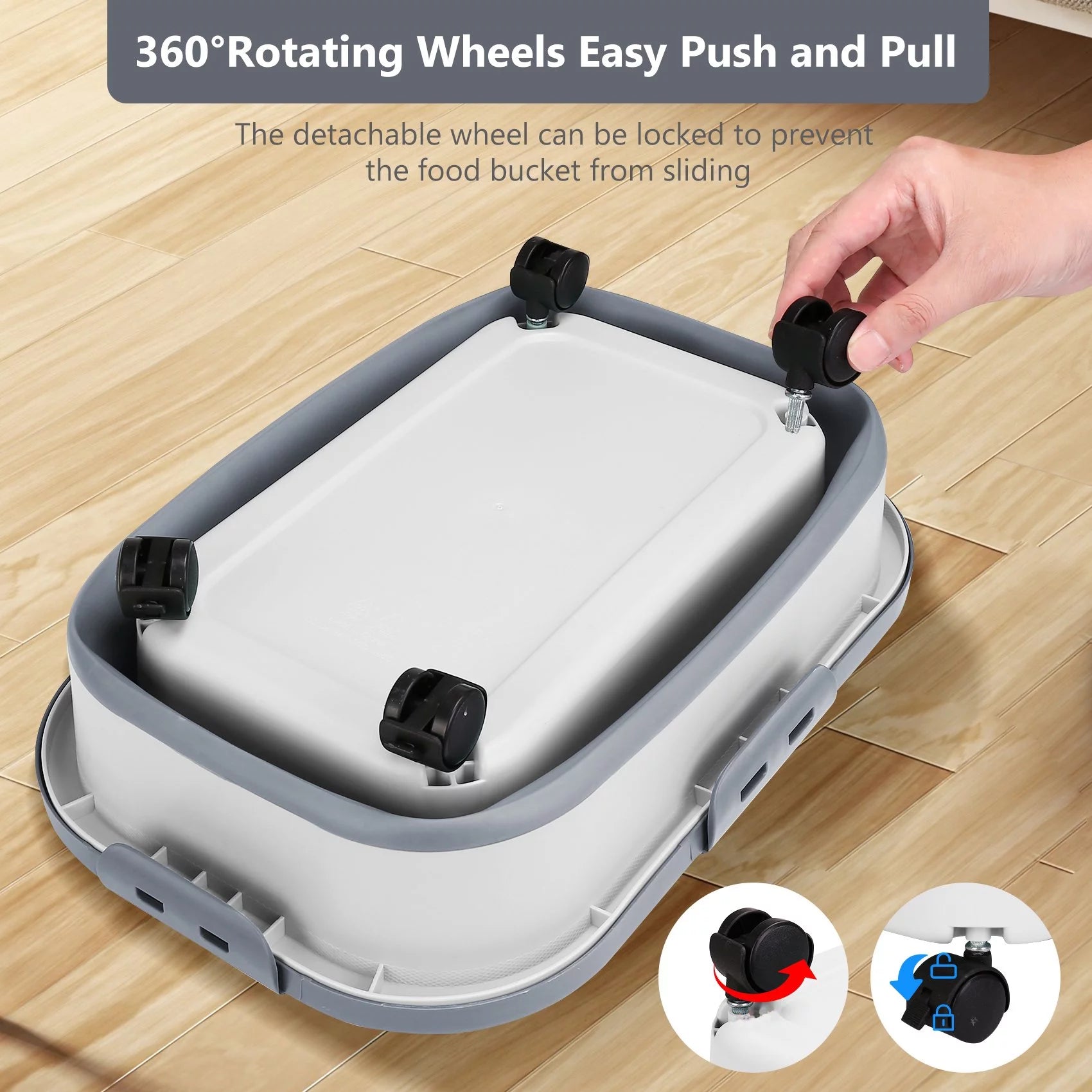 20 Lb Dog Food Storage Containers with Wheels and Lids, Collapsible Pet Cat Food Storage Bin, 30 Lb Airtight Rice Cereal Storage Bucket with Measuring Cup and Scoop (Gray)