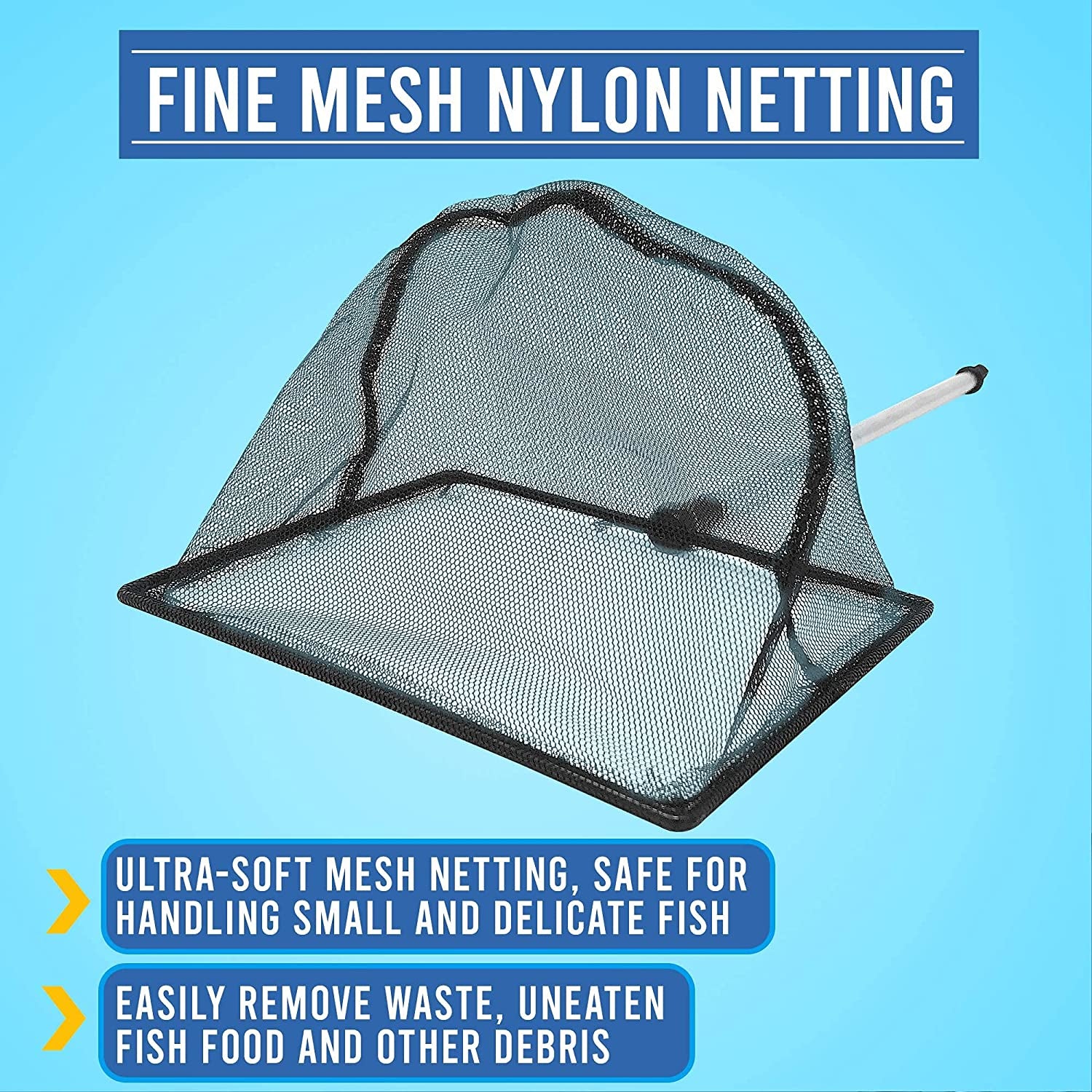 Fish Net for Fish Tank, 2.5 Inch Deep Mesh Scooper with Extendable Handle up to 24 Inches Long Large Scoop, Telescopic Pond Skimmer Nets for Cleaning Tanks as Aquarium Accessories